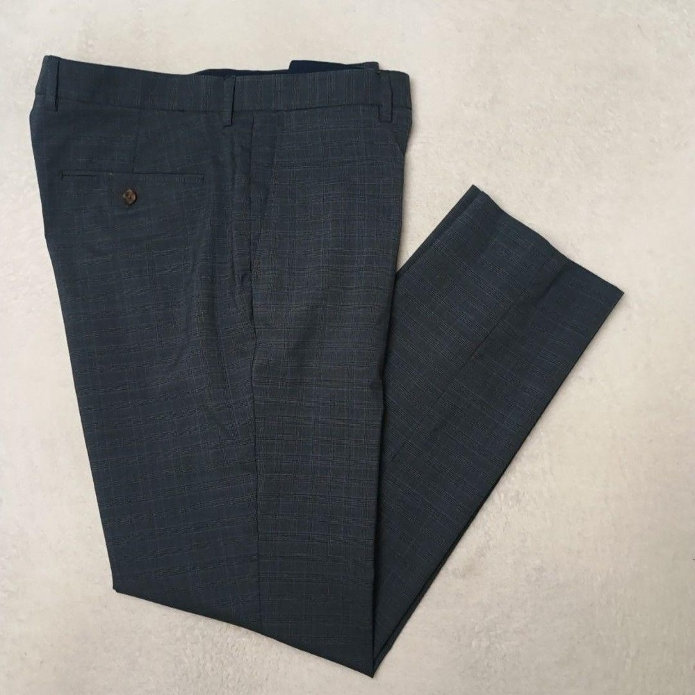 JCrew Pants Men 35x32 Gray Thompson Slim Dress Glen Plaid Stretch Flat Front